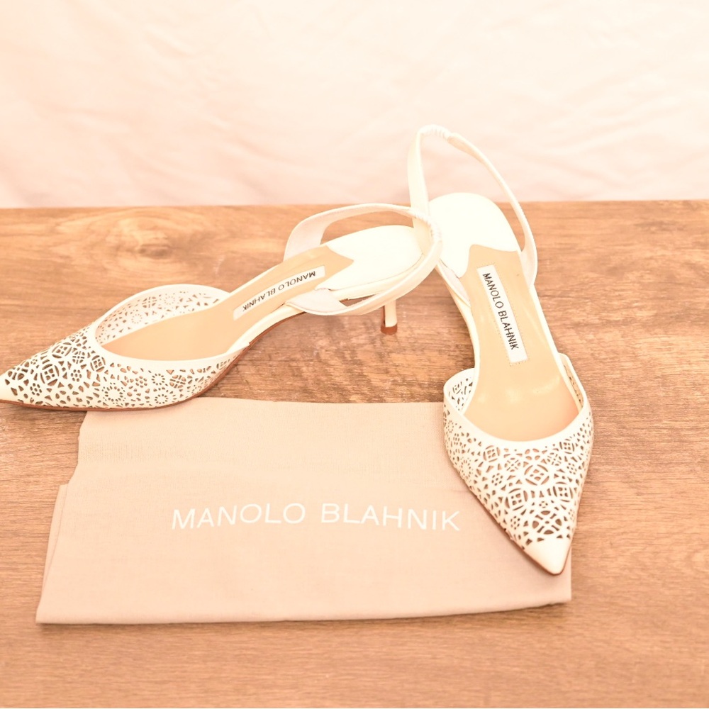 Manolo Blahnik White Crystal Embellished Heels
